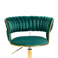 Fauteuil de relaxation design en velours pivotante à 360° avec hauteur réglable, pied doré, Vert(m-6)