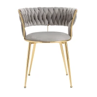 Juego de 2 Sillas de Comedor en Terciopelo Estilo Moderno con Respaldo Trenzado y Brazos Gris(m-7)