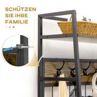 HOMCOM 4-w-1 Garderoba w stylu industrialnym, Ławka na buty, 5 półek, Półka na buty, Haczyki, 104 cm x 40 cm x 183 cm(m-7)