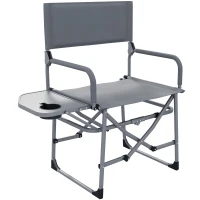 Outsunny Folding Directors Camping Chair, with Side Table - Grey(m-11)