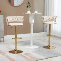 Ensemble de 2 Tabourets de Bar Pivotants à 360° en Velours avec Hauteur Réglable, Blanc(m-5)