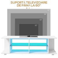 HOMCOM TV Stand, 145cm Modern TV Unit with Glass Shelves, RGB LED Light for 32 40 43 50 52 55 60 inch 4k TV, White(m-5)