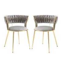 Juego de 2 Sillas de Comedor en Terciopelo Estilo Moderno con Respaldo Trenzado y Brazos Gris(m-1)