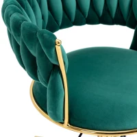 Fauteuil de relaxation design en velours pivotante à 360° avec hauteur réglable, pied doré, Vert(m-7)