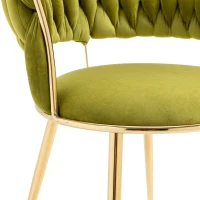 Ensemble de 2 chaises de salle à manger en tissu velours doux, style moderne avec dossier tressé et accoudoirs, Vert(m-8)