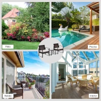 Outsunny Conjunto de Móveis de Jardim de Vime 3 Peças com 1 Mesa 42,5x40x39 cm 2 Poltronas 63x57x76 cm Almofada Acolchoada para Pátio Varanda Marrom(m-6)