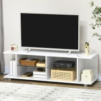 HOMCOM TV Stand, 145cm Modern TV Unit with Glass Shelves, RGB LED Light for 32 40 43 50 52 55 60 inch 4k TV, White(m-7)