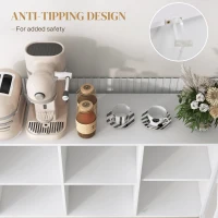 HOMCOM Dulap Modern de Depozitare cu Ușă din Plasă, 4 Compartimente Deschise și Raft Reglabil, 120x37x81.5 cm, Alb(m-7)