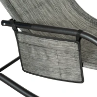 Outsunny Outdoor Garden Rocking Chair, Patio Sun Lounger Rocker Chair with Breathable Mesh Fabric, Removable Headrest Pillow, Armrest, Side Storage Bag, Dark Grey(m-9)