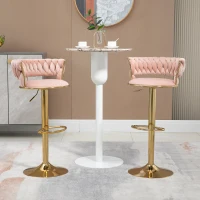 Ensemble de 2 Tabourets de Bar Pivotants à 360° en Velours avec Hauteur Réglable, Rose(m-1)