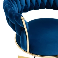 Fauteuil de relaxation design en velours pivotante à 360° avec hauteur réglable, pied doré, Bleu(m-6)