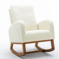 Poltrona a Dondolo Moderna Mid-Century per Cameretta e Soggiorno, Schienale Alto Imbottito, Bianco(m-2)