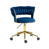 Fauteuil de relaxation design en velours pivotante à 360° avec hauteur réglable, pied doré, Bleu(m-2)