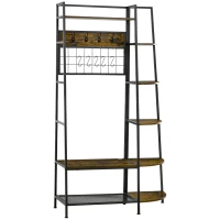 HOMCOM 4-w-1 Garderoba w stylu industrialnym, Ławka na buty, 5 półek, Półka na buty, Haczyki, 104 cm x 40 cm x 183 cm(m-1)