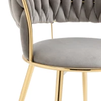 Juego de 2 Sillas de Comedor en Terciopelo Estilo Moderno con Respaldo Trenzado y Brazos Gris(m-9)