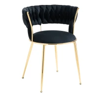 Juego de 2 Sillas de Comedor en Terciopelo Estilo Moderno con Respaldo Trenzado y Brazos Negro(m-5)