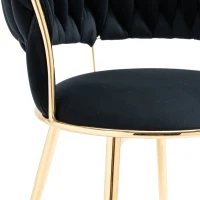 Juego de 2 Sillas de Comedor en Terciopelo Estilo Moderno con Respaldo Trenzado y Brazos Negro(m-9)