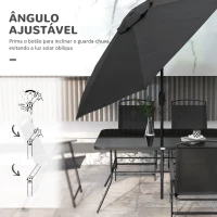 Outsunny Conjunto de Jardim Refeição de 8 Peças com 6 Cadeiras Dobráveis Mesa e Chapéu de Sol Inclinável Preto(m-6)