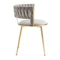 Juego de 2 Sillas de Comedor en Terciopelo Estilo Moderno con Respaldo Trenzado y Brazos Gris(m-4)