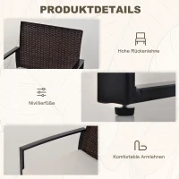 Outsunny Komplet stolik z krzesłami z technorattanu, 3-częściowy Komplet wypoczynkowy 63 cm x 57 cm x 76 cm(m-7)