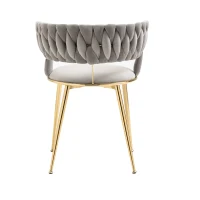 Juego de 2 Sillas de Comedor en Terciopelo Estilo Moderno con Respaldo Trenzado y Brazos Gris(m-5)