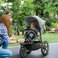HOMCOM Foldable Three-Wheeler Baby Stroller w/ Canopy, Storage Basket - Grey(m-2)
