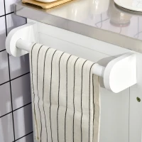 HOMCOM Wooden Kitchen Island on Wheels, Serving Cart Storage Trolley with Stainless Steel Top, Drawer, Side Handle and Rack, White(m-7)