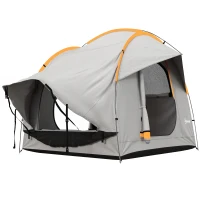Outsunny Auto Tent Kampeertent, 3 deuren, weerbestendig, 239cm x 210cm x 210cm, Oranje + Grijs(m-1)