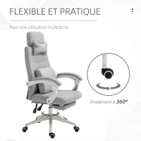 Vinsetto Fauteuil de bureau chaise de bureau grand confort dossier réglable repose-pied roulettes 360° lin 62 x 68 x 127 cm gris(m-7)