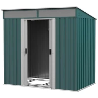 Outsunny 6.5 x 4FT Galvanised Metal Shed with Foundation Kit, Lockable Tool Garden Shed with Double Sliding Doors, Vents, Green(m-1)