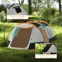 Outsunny Tenda de Campismo Familiar para 3-4 Pessoas com 2 Quartos e Bolsa de Transporte Impermeável 370x220x130 cm Laranja e Cinza(m-5)