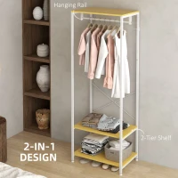 HOMCOM Suport 2 în 1 pentru Haine cu Depozitare Pantofi, Șină Suspendată și 2 Rafturi de Depozitare, 60x40x167.5 cm, Natural(m-4)
