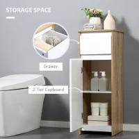 kleankin Dulap de Baie, Comodă cu 2 Niveluri și 1 Sertar din MDF, 32.6x30x90 cm, Lemn natural+Alb(m-5)