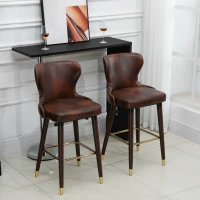 HOMCOM Bar Stools Set of 2, PU Leather Upholstered Breakfast Bar Chairs with 71cm Seat Height, Retro Kitchen Stools with Wingbacks, Nailhead Trim and Footrest, Brown(m-2)