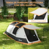 Outsunny Tenda de Campismo Familiar para 3-4 Pessoas com 2 Quartos e Bolsa de Transporte Impermeável 370x220x130 cm Laranja e Cinza(m-4)