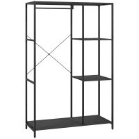 HOMCOM Steel Frame Clothes Storage Rack, with Shelves - Black(m-1)