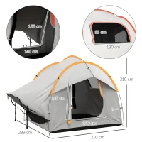 Outsunny Auto Tent Kampeertent, 3 deuren, weerbestendig, 239cm x 210cm x 210cm, Oranje + Grijs(m-3)