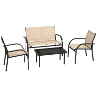 Outsunny Four-Piece Curved Steel Garden Dining Set  - Beige/Grey(m-1)