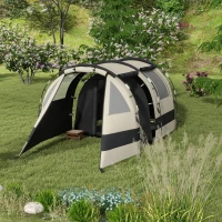 Outsunny Four Man, Two Room Blackout Tent, with Accessories - Khaki(m-10)