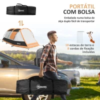 Outsunny Tenda de Campismo Familiar para 3-4 Pessoas com 2 Quartos e Bolsa de Transporte Impermeável 370x220x130 cm Laranja e Cinza(m-7)