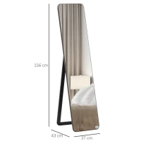 HOMCOM Oglindă de Podea sau Perete cu Cadru din Lemn, Oglindă cu Suport, Pliabil cu Balama, 37x43x156 cm, Nuc(m-3)