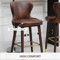 HOMCOM Bar Stools Set of 2, PU Leather Upholstered Breakfast Bar Chairs with 71cm Seat Height, Retro Kitchen Stools with Wingbacks, Nailhead Trim and Footrest, Brown(m-6)
