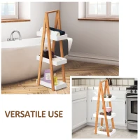 Kleankin Raft de Baie cu 3 Rafturi din MDF și Bambus, Dulap Baie, 30x18x81 cm, Lemn(m-7)