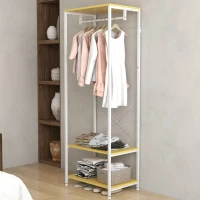 HOMCOM Suport 2 în 1 pentru Haine cu Depozitare Pantofi, Șină Suspendată și 2 Rafturi de Depozitare, 60x40x167.5 cm, Natural(m-7)