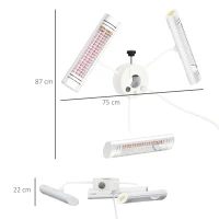 Outsunny Grzejnik, Grzanie podczerwienią, 3 głowice, brak oślepienia, z pilotem, Aluminiowy, 87 x 75 x 22cm(m-3)