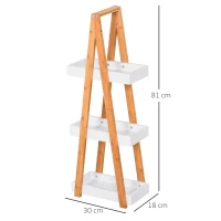 Kleankin Raft de Baie cu 3 Rafturi din MDF și Bambus, Dulap Baie, 30x18x81 cm, Lemn(m-3)