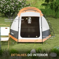 Outsunny Tenda de Campismo Familiar para 3-4 Pessoas com 2 Quartos e Bolsa de Transporte Impermeável 370x220x130 cm Laranja e Cinza(m-6)