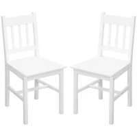 HOMCOM Conjunto de 2 Cadeiras de Sala de Jantar com Encosto de Ripas Estrutura de Madeira de Pinho 41x46,5x85,5 cm Branco(m-11)