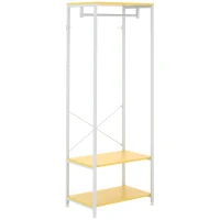 HOMCOM Suport 2 în 1 pentru Haine cu Depozitare Pantofi, Șină Suspendată și 2 Rafturi de Depozitare, 60x40x167.5 cm, Natural(m-11)