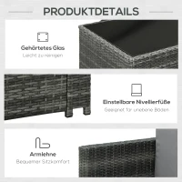 Outsunny meble ogrodowe, 7-częściowy technorattan, zestaw ogrodowy, stolik z krzesłami, komplet, szary stal+poliester 58x58x37 cm(m-6)